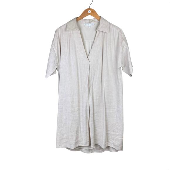 Preston & York Neutral Tan Linen Blend V-neck Collared Knee Length Shift Dress - Picture 8 of 11